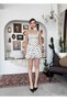 Women's Ecru Mini Dress Polka Dot Halter Neck Gathered Balloon Skirt Satin - 6