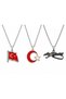 3-Piece Turkish Flag, Moon, Star and Atatürk Signature Silver Color Necklace Set Gift - 3