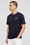 Men Crew Neck Short Sleeve Brand Logo T-Shirt, Navy Blue - 3