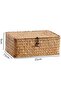 Rectangular woven storage basket with lid, 25cm long, brown. - 2
