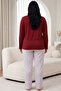 Burgundy Patterned Embroidered Cotton Lycra Large Size Oversized Knitted Pajama Set26240921 - 3