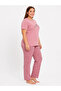 Plus Size Women's Summer Short Sleeve Awesome Pink Pajama Set - 5