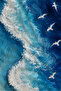 Dramatic Blue Ocean Wave and Seagull Pattern 70X150 Beach Towel - Digital Printed Bath Towel - 3