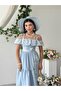 Women's Patterned Dress with Off-Shoulder Design, Ruffles, Belted Layered Skirt, Poplin