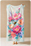 Pastel Watercolor Pink Flower Bouquet Blue Patterned 70X150 Beach Towel - Cotton Bath Towel - 5