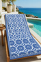 Bohemian Blue Mandala Tile Motif Patterned 70X150 Beach Towel - Digital Printed Fade-Resistant Bath Towel - 4