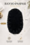 Black Embroidered Non-Slip Leather Based Oval Bath Mat with Laces, Washable Bath Set Piera - 3