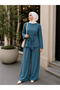 Women's Aerobin Fabric Back Zippered Belted Wide Leg Two-Piece Set - 6