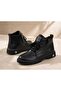 Women's Black Lace-Up Chunky Combat Ankle Boots Casual Fashion Boots - 2