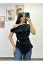 Boat Neck Asymmetrical Cut Blouse with Draped Waist and Accessory Detail - 3