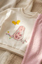 Aura Bloom Rabbit Patterned Cream Sweatshirt and Polka Dot Pink Trousers 2-Piece Baby Set - 100% Cotton - 3
