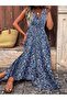 Women's sleeveless, double-breasted, collared, beltless, patterned, long supreme dress - 3
