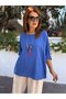 Italian Cotton - Linen Textured Blouse with Pendant Indigo Blue