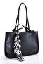 Women's & Flarli Black Leather Large Size Shoulder Bag Handbag Handbag Silver & Accessory Detailed Soft Faux Leather