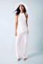F6172Axer105 Ecru Wide Leg Wrinkled Textured Ecru Trousers - 2