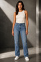 Women's Light Blue High Waist Straight Fit Flat Cut 5 Pocket Jeans