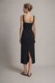 Women's Soft and Flexible Fabric Square Collar Slim Fit Buckle Detailed Strap Viscose Midi Black Dress - 3