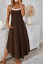 Women's Rope Strap Round Neck Long Viscose Dress with Pockets - 2