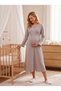 New Season Beige Double-Breasted Collar, Easy Breastfeeding Feature Design, Long Sleeve, 100% Cotton Maternity Nightgown - 7