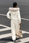 Muchi Ecru Fur Hooded Oversize Premium Kangaroo Pocket 3 Thread Thick Sweatshirt Tracksuit Set - 8