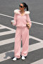 Muchi Pink Furry Hooded Comfortable Fit Premium 3 Thread Thick Sweatshirt Tracksuit Set with Kangaroo Pocket - 3