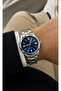Men's Wristwatch 37 mm Small Case Silver Color Navy Blue Dial Casual and Classic Style Gift Boxed - 3