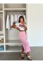 Waffle Slit Midi Skirt - Pink - 2