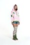 Pink Khaki Emblem and Print Detailed Hooded Oversize Sweatshirt 19043 - 5