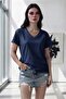 Women's Navy Blue V-Neck Loose Fit Tshirt - 2