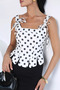 Creamy Black Polka Dot Blouse with Straps and Back Zipper - 2