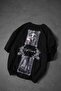 Men's Black Gaze Reveals Velvet Patch Oversize Tshirt - 3