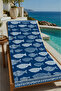 Navy Blue Background White Fish Pattern 70X150 Beach Towel - Digital Printed Bath Towel
