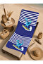 Navy Blue White Striped Tropical Crocodile Patterned 70X150 Beach Towel - Digital Printed Fade-Resistant Bath Towel - 5