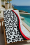 White Black Leopard and Red Wave Patterned 70X150 Beach Towel - Cotton Bath Towel
