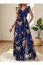 Women's Short Sleeve V Neck Slit Floral Print Single Jersey Dress - 3