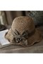 Handmade straw hat - Fisherman's Women's Foldable Wide-brimmed sun French Ruffled bow circumference 56-58 cm weave Light brown