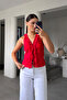 V-Neck Ruffled Blouse - Red