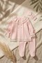 Salmon Lace Collared 3-Piece Baby Set - Cotton Top, Pants and Bandana Set - Vintage Style Luxury Baby Set - 6
