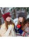 Knitted Hats - Women's Winter Men's Warm Cat Ear Retro Striped Stretch Matching Crochet Children's Girls' and Adults' Black White - 2