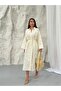 Floral Jacquard Buttoned Belted Shirt Dress 9116 - Yellow