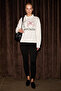 Selften Women's Soft Fabric Polo Neck Embroidery Detailed Ecru Sweatshirt