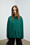 Karius women's organic cotton oversize round neck dark green sweatshirt with fleece lining