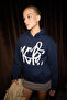 Lioraen Women's Printed Relaxed Kangaroo Pocket Hooded Navy Blue Sweatshirt - 4