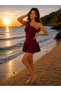 Women's One-Shoulder Burgundy Swimsuit with Shorts and Skirt – with Chest Pads - 3