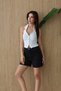 Women's Black Jean Shorts High Waist Straight Cut Bermuda with Pockets - 4