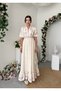 Women's Pink Floral Patterned Buttoned Gathered Waist Balloon Sleeve Midi Dress - 8