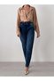 Women's Dark Blue High Waist Elastic Lace-Up Balloon Cut Narrow Leg Denim Jean Trousers - 2