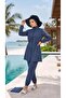 Atlas Elastic Waist Hijab Swimsuit Set of 4 with Bag and Bonnet Indigo - 5