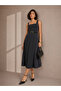 Black Solid Square Neck Sleeveless A-Line Midi Dress