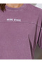 Purple Slogan Print Acid Wash Contrast Stitch T-Shirt - 3